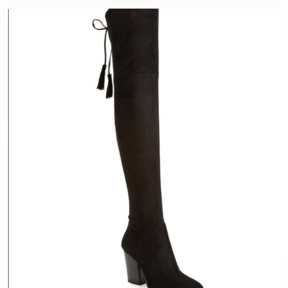 Marc Fisher Alinda Over The Knee Boots Size 9 BLACK Suede 2 Back Tie Tassels - Picture 6 of 16